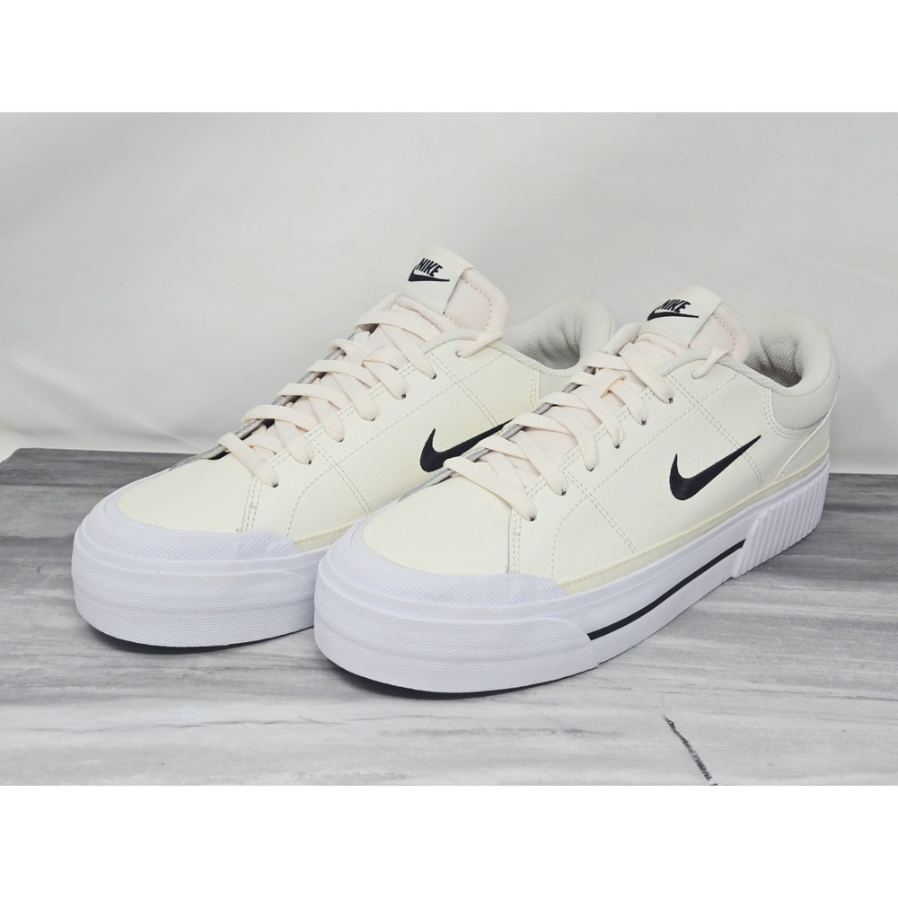 Nike Court Legacy Lift Womens Size 10 Ivory Black Leather Shoe Sneakers Gum - Picture 4 of 8